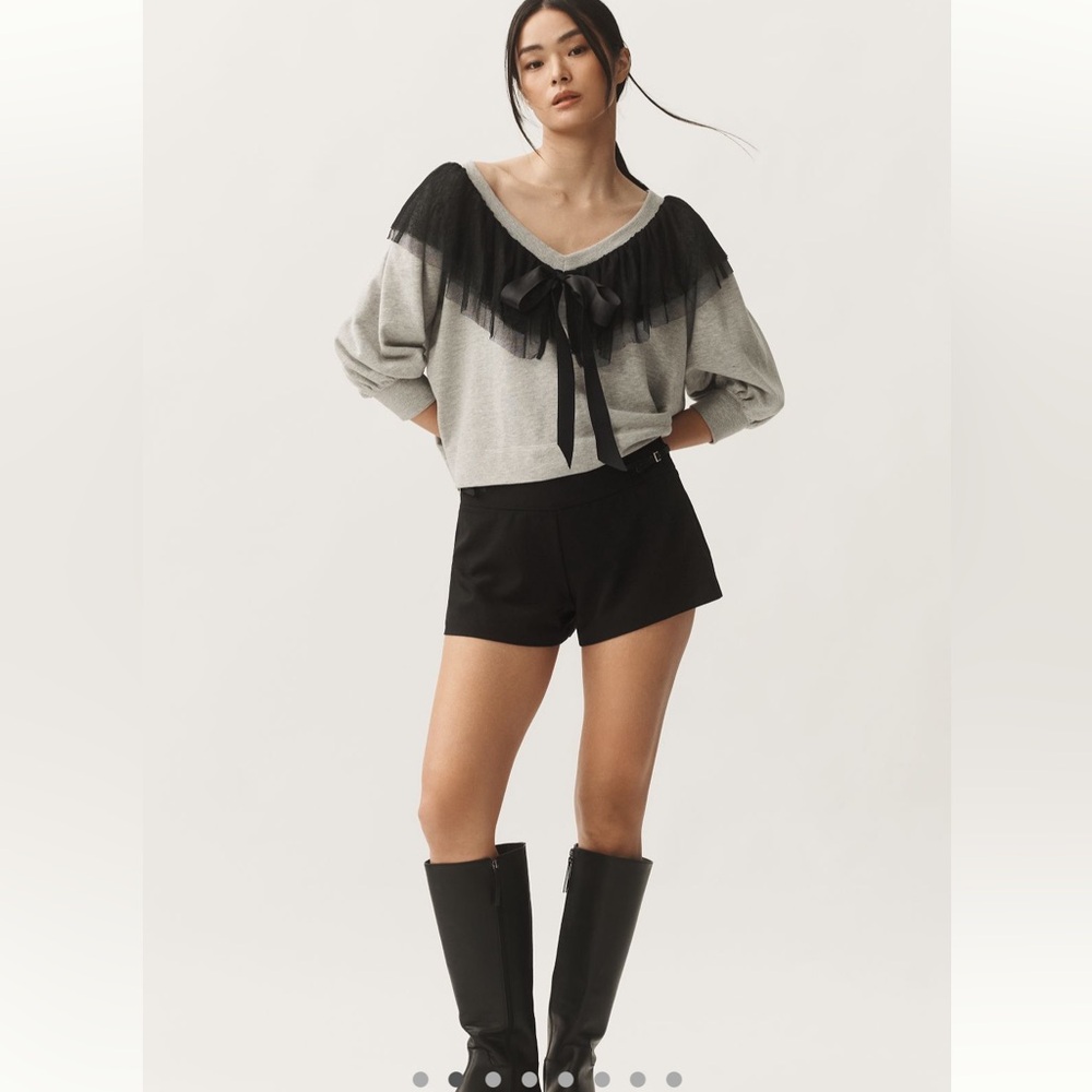 Maeve v neck bow and lace sweater